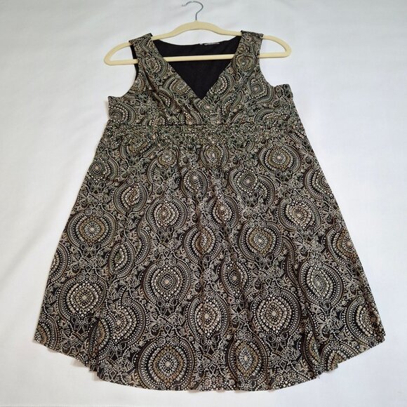 Fit & Flare Lined Netting Dress Size M Wrap Top Sleeveless Smocked Elastic Waist - Picture 5 of 15